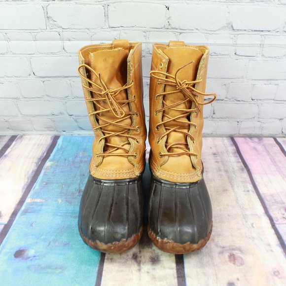 Vintage LL Bean Maine Hunting Leather Brown Unlined Shoe Duck Boots L 9 - Picture 5 of 9